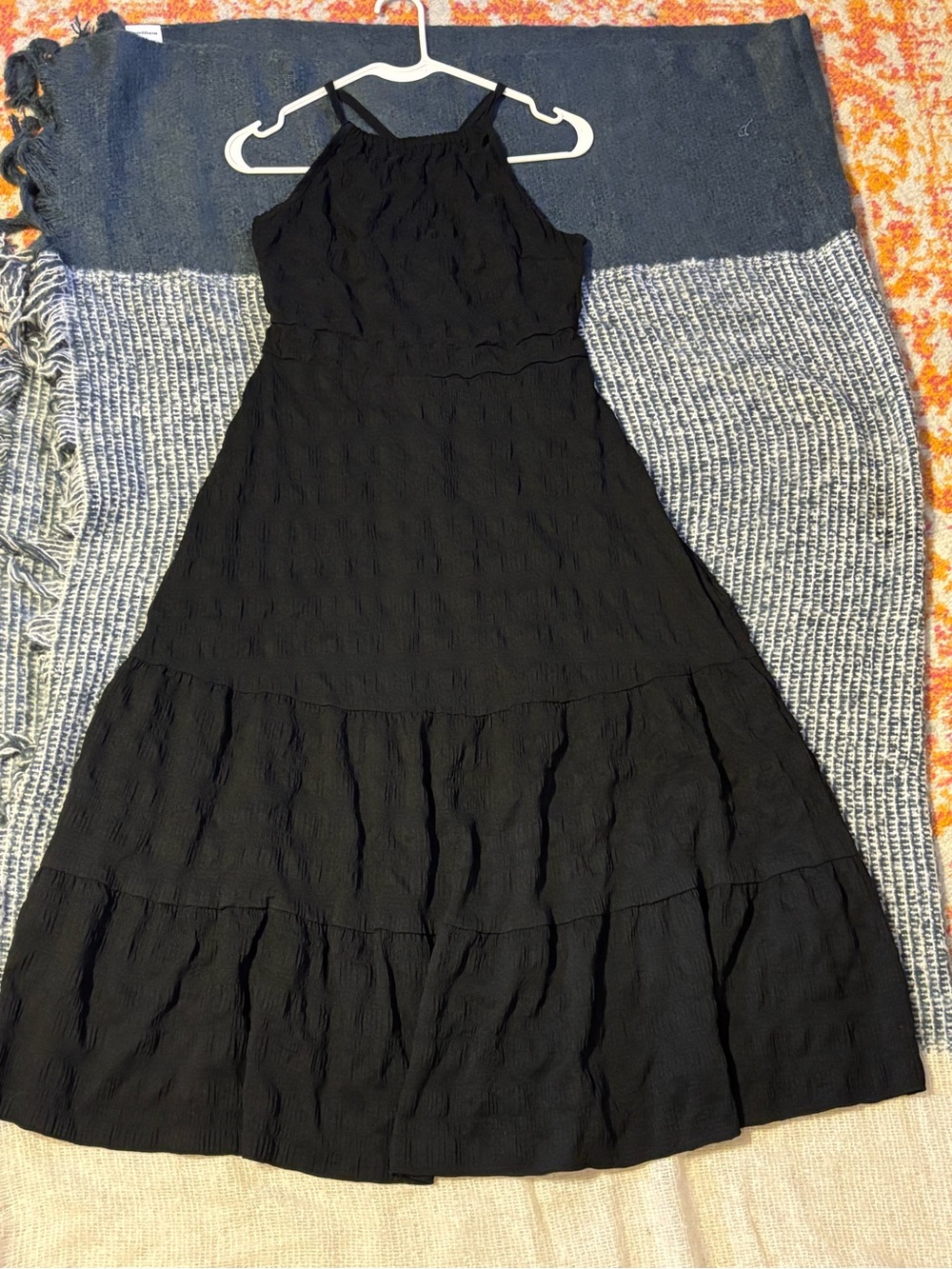 SHEIN Black Textured Halter Tiered Maxi Dress
